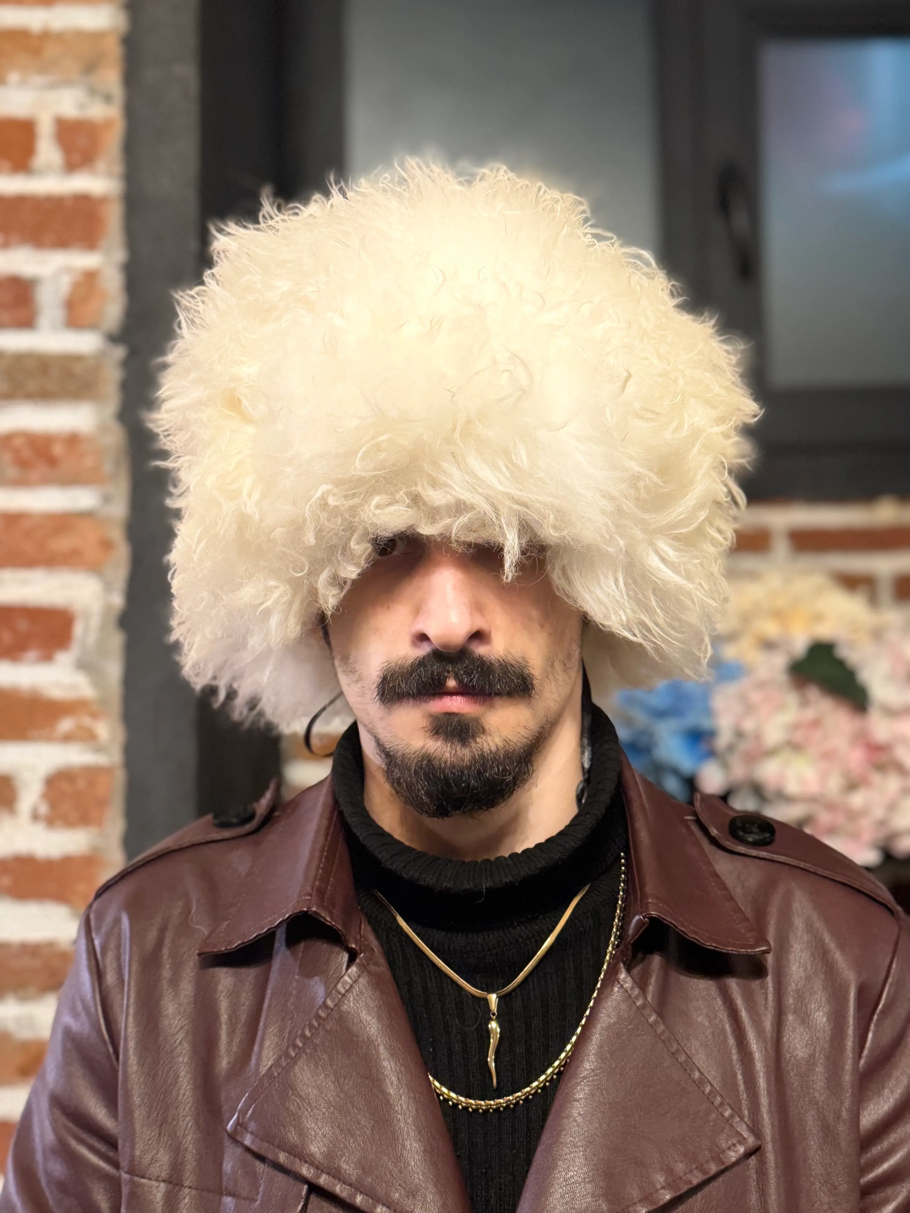 White Sheepskin Papakha Hat - Authentic Georgian Fur Hat